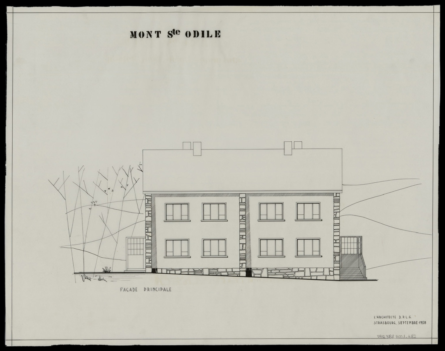 Projet d’une maison à deux logements, élévation de la façade principale (variante).