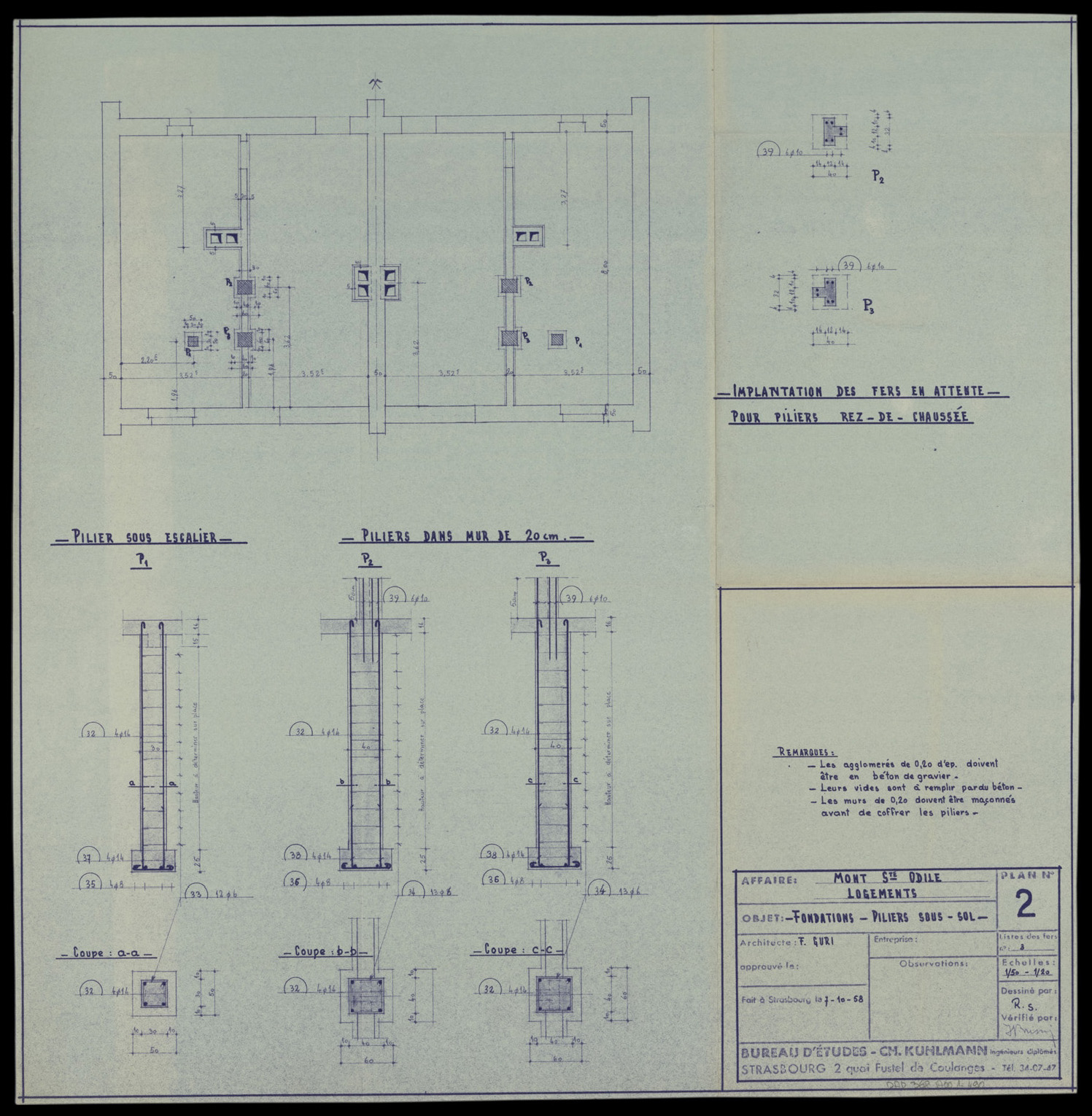 Projet d’une maison à deux logements, détails des fondations.