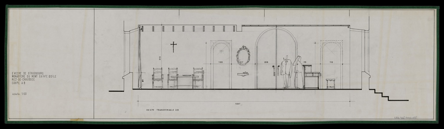 Rez-de-chaussée, coupe intérieure.