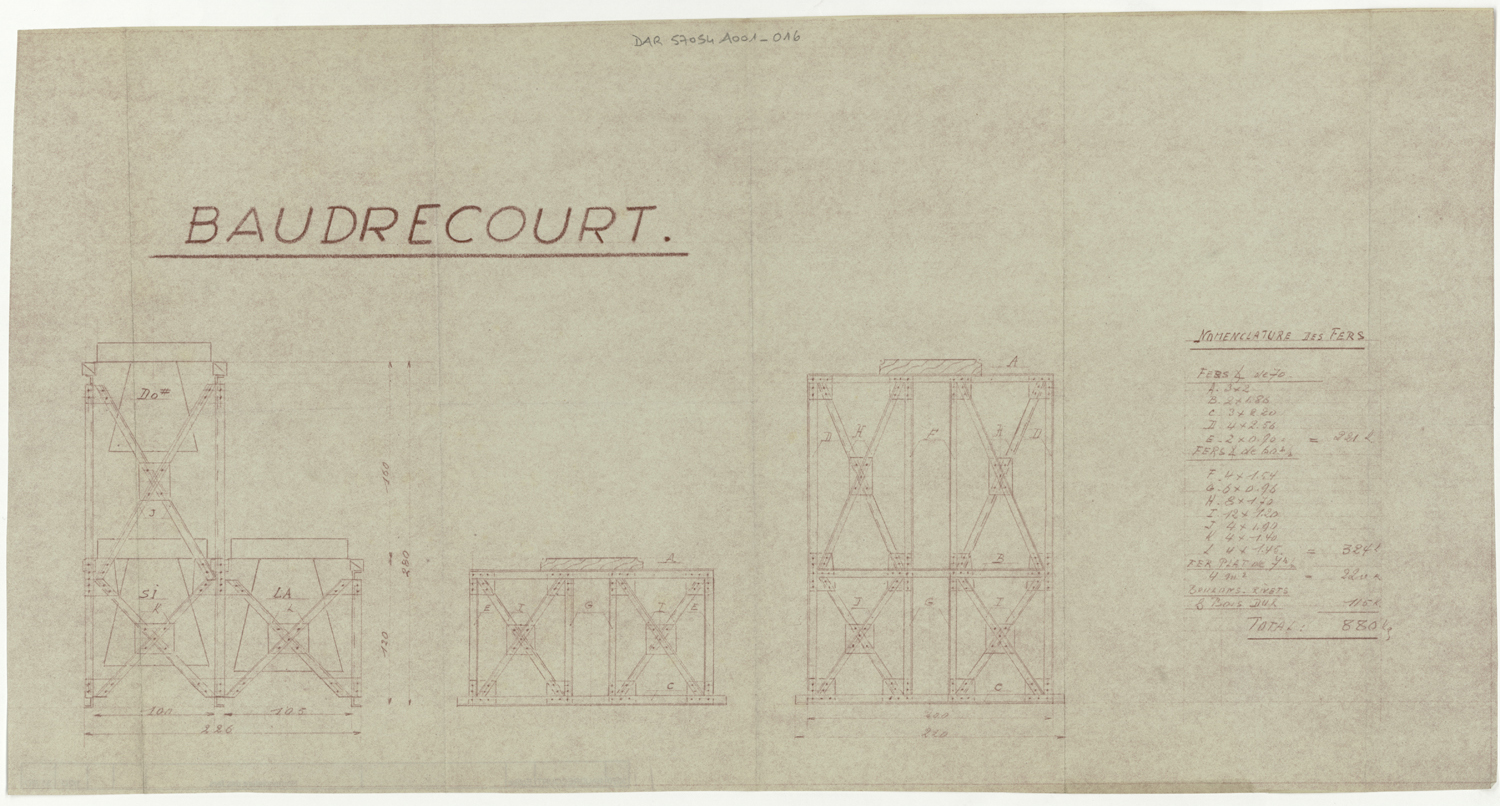 Projet de beffroi, plans et nomenclature des fers.