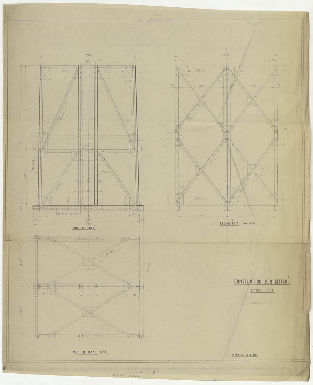 Projet de beffroi, plans des fers.