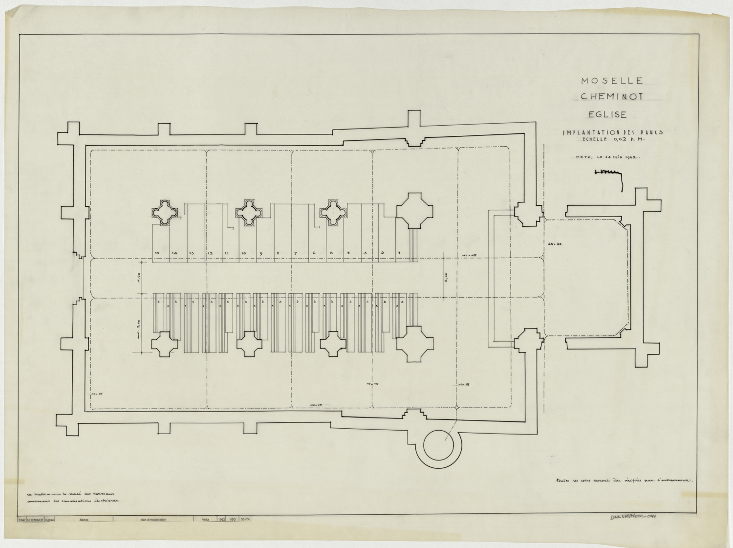 Projet de bancs, plan d’installation.