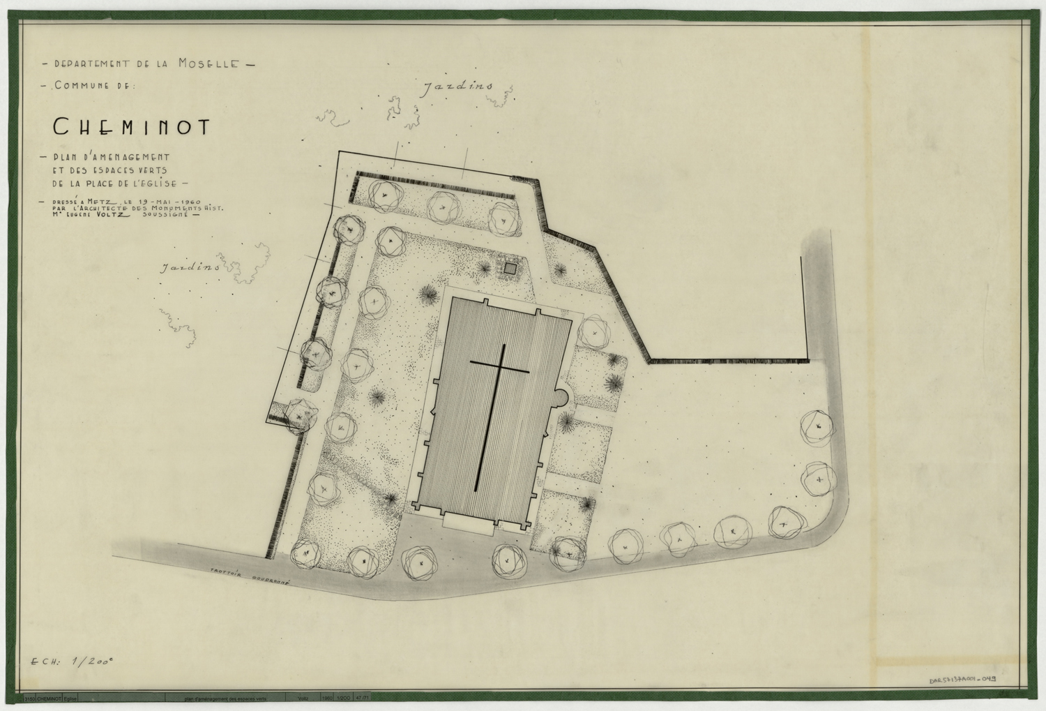 Place de l’église, plans d’aménagement et des espaces verts.