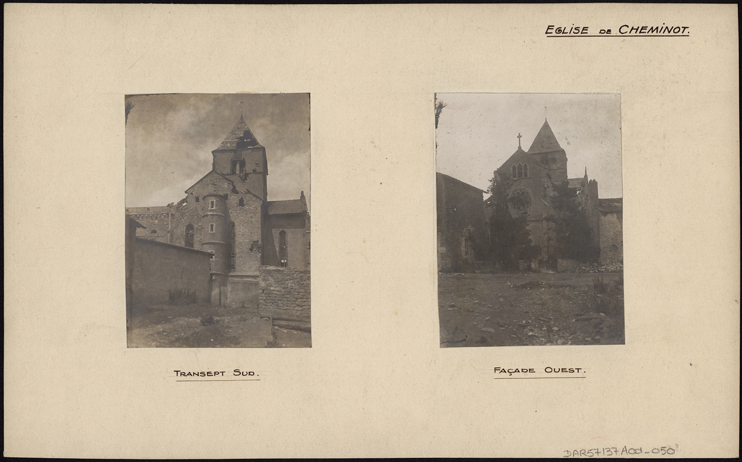 Dommages de guerre, vues d’ensemble du transept sud et de la façade ouest.