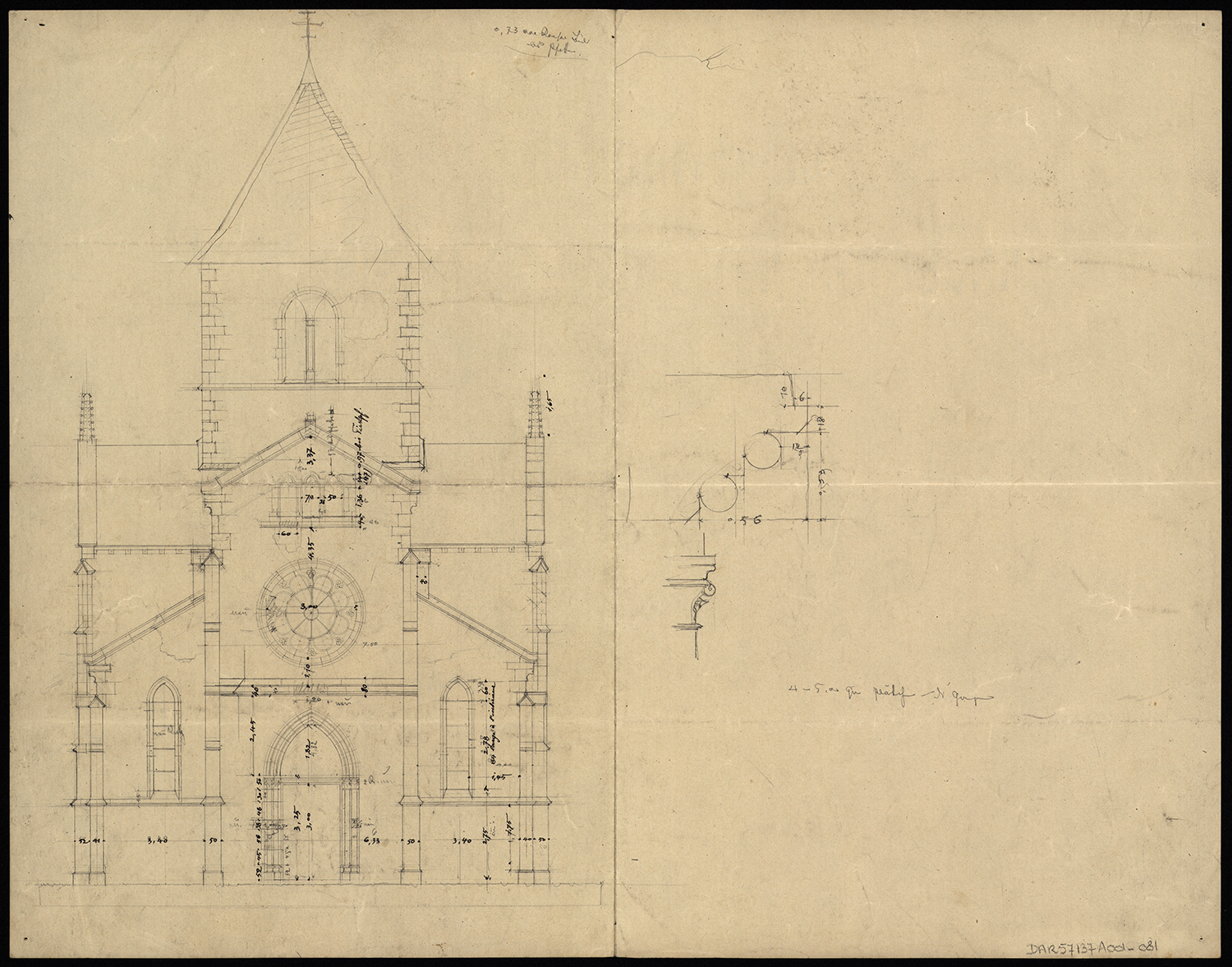 Elévation métrée de la façade ouest.