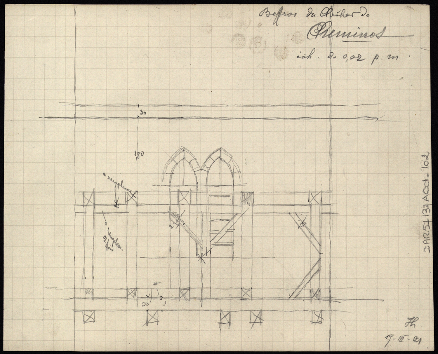 Beffroi, plan de la charpente.