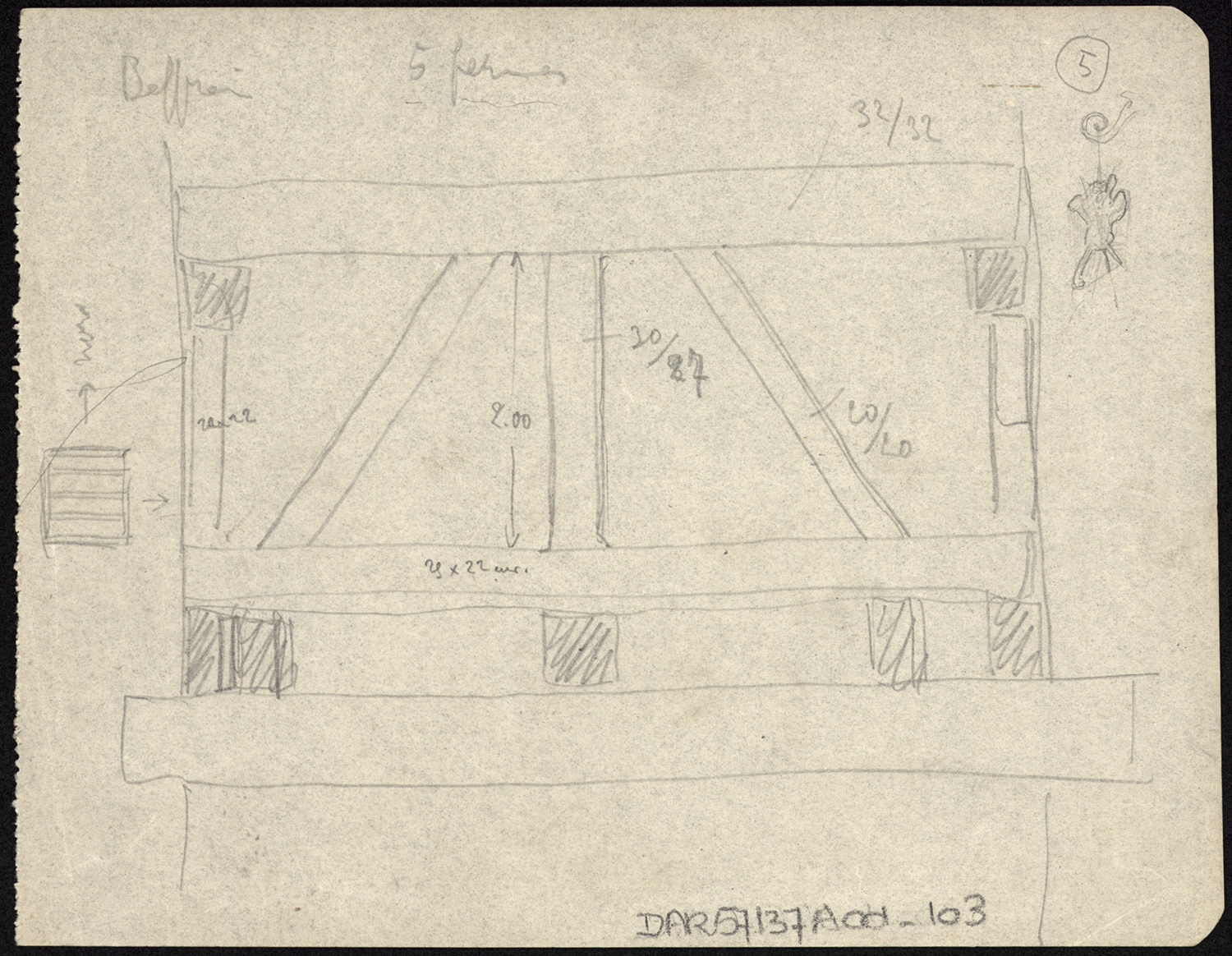 Beffroi, plan de la charpente.