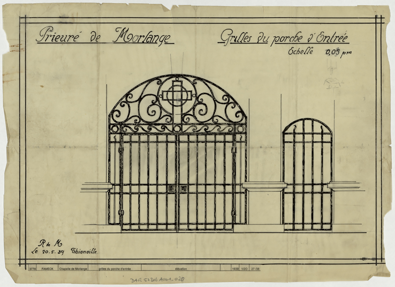 Projet d’aménagement des abords, élévation des grilles du porche d’entrée.