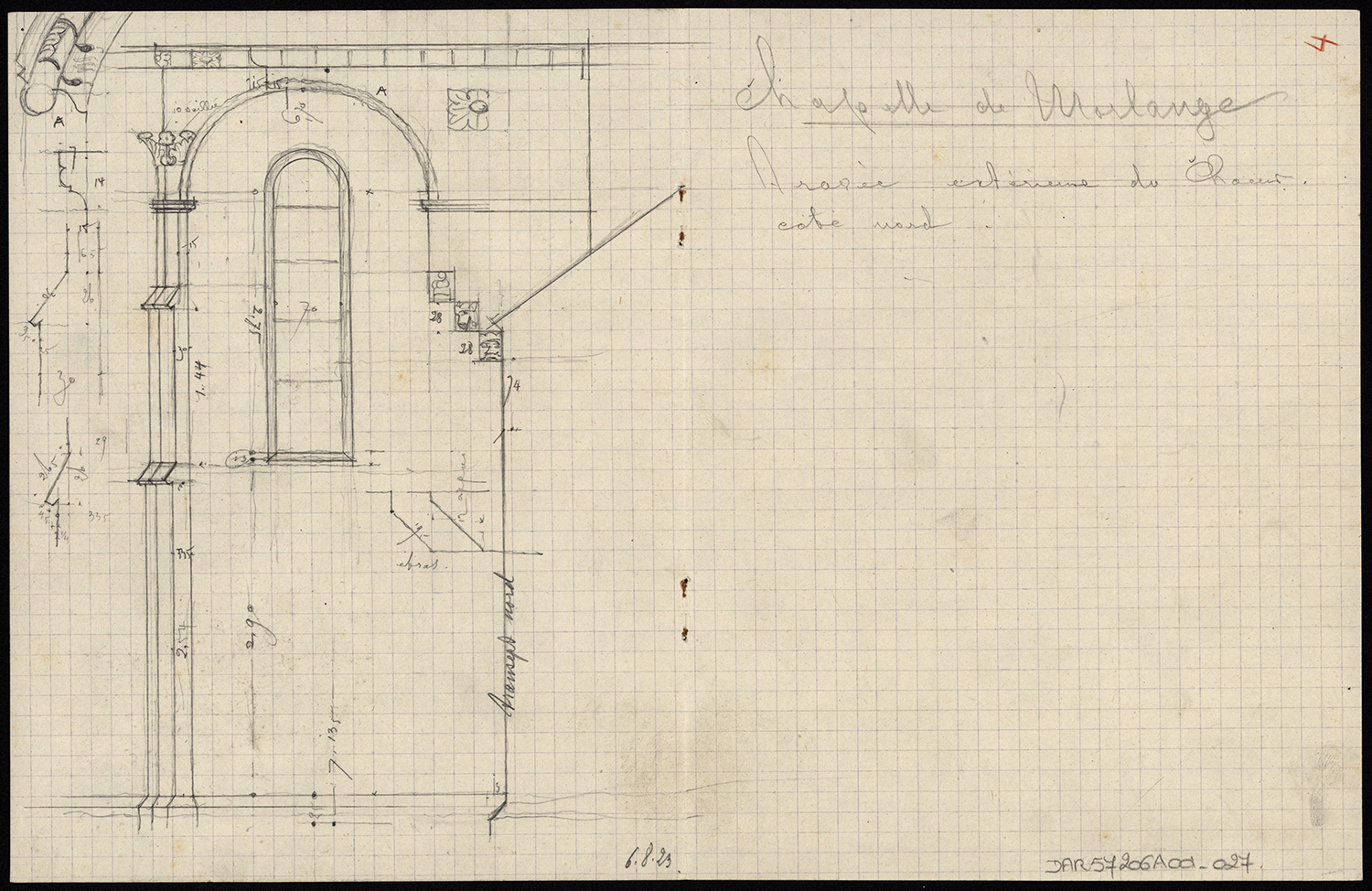 Croquis d’architecture, relevé d’une travée du transept nord.