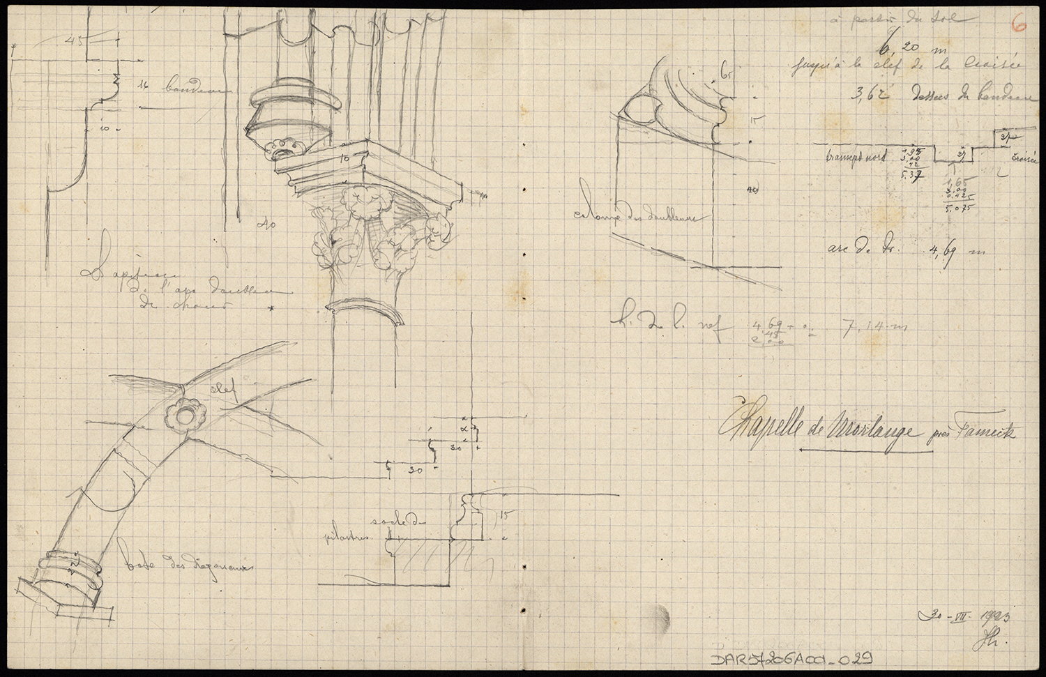 Croquis d’architecture, détails de l’arc doubleau du choeur.