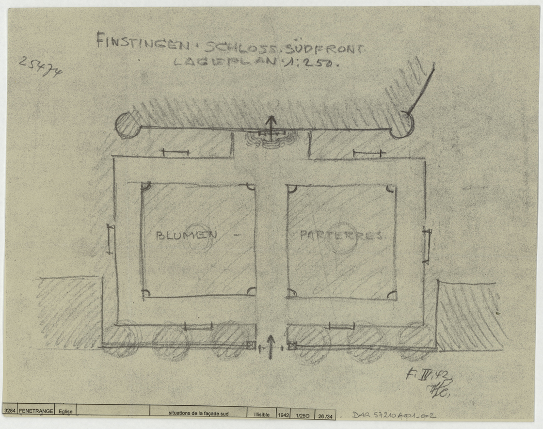 Plan des parterres devant la façade sud.