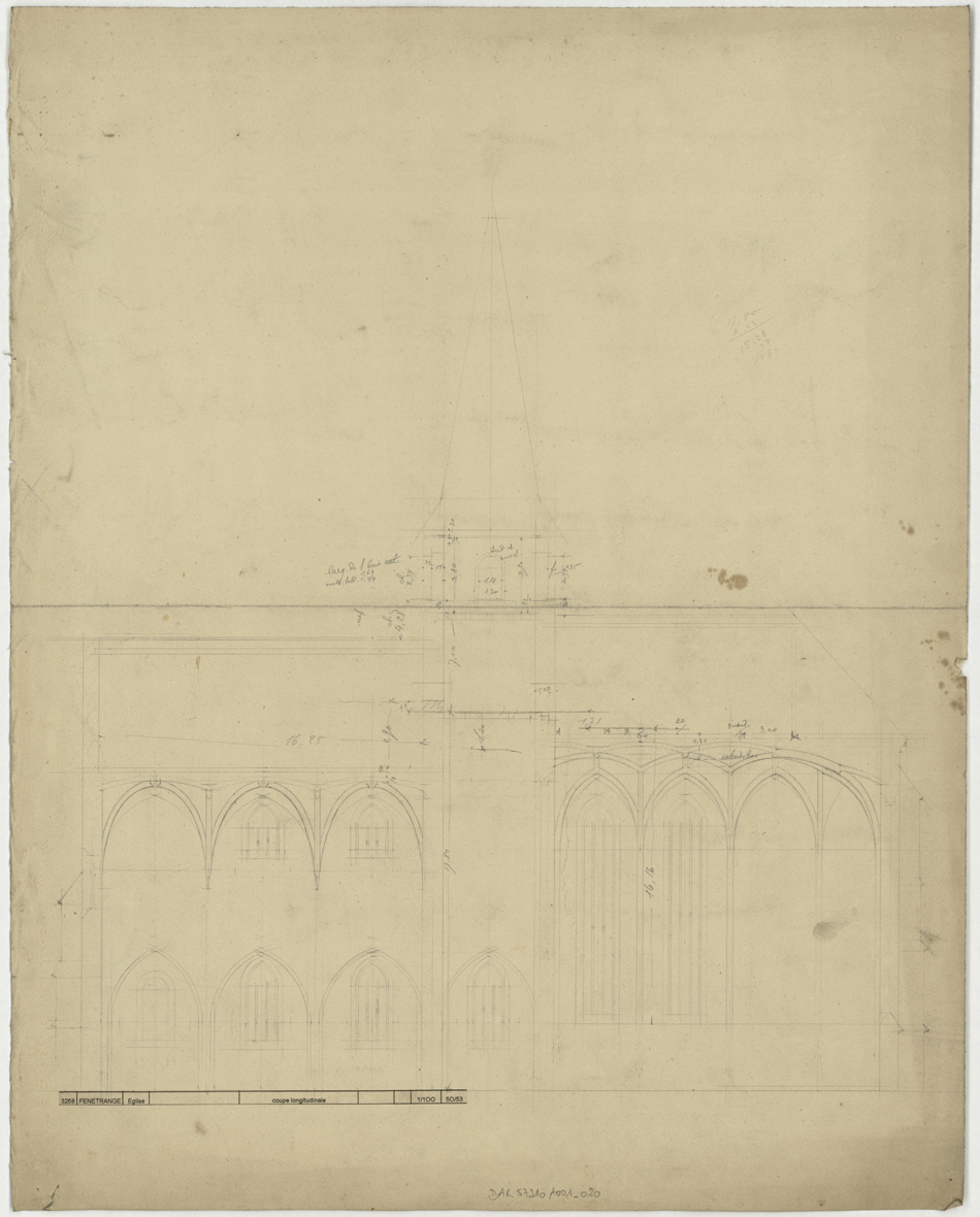 Coupe longitudinale sur la façade sud.