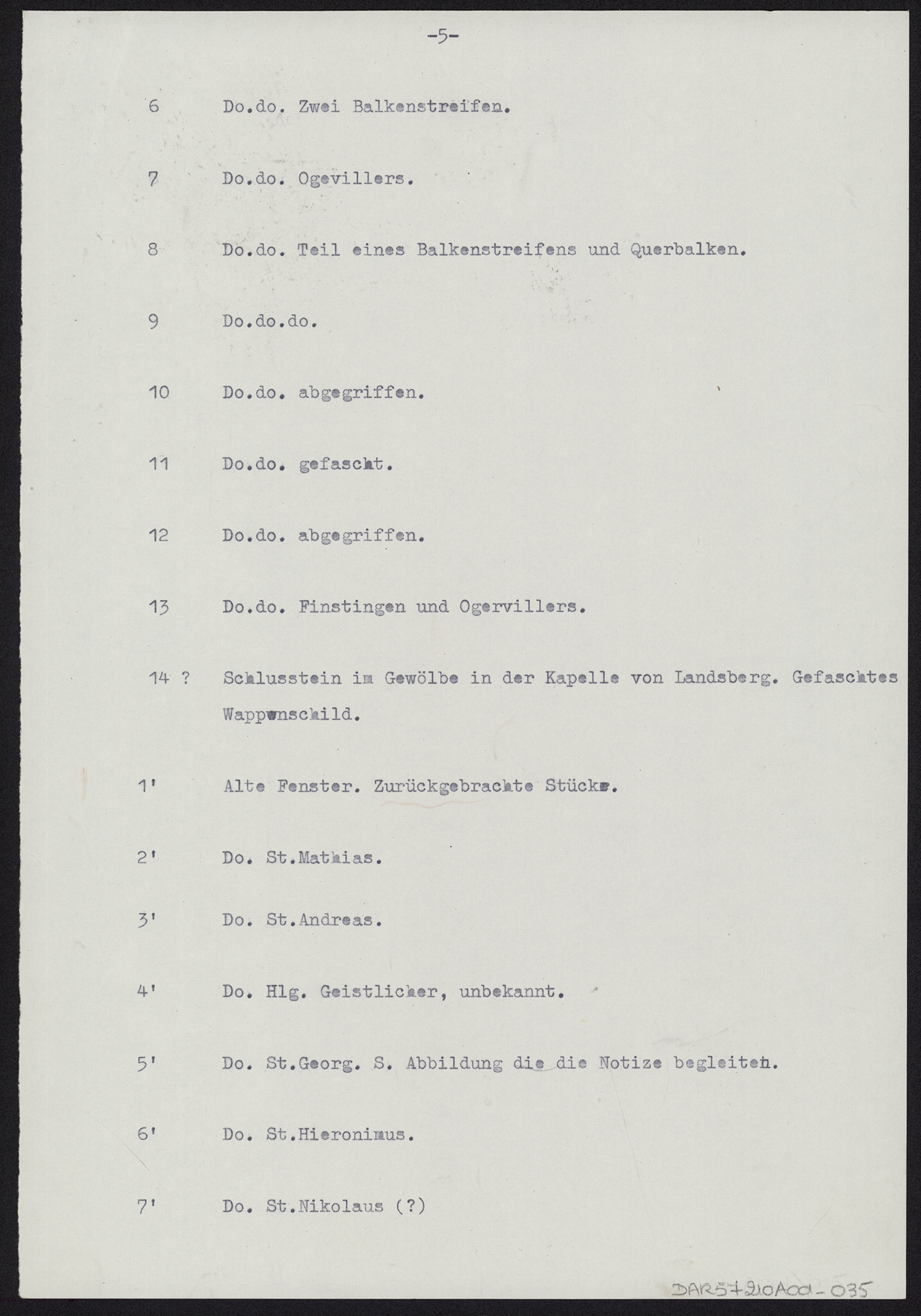 Légende d’un plan de l’église, note dactylographiée décrivant les éléments mobiliers en place.