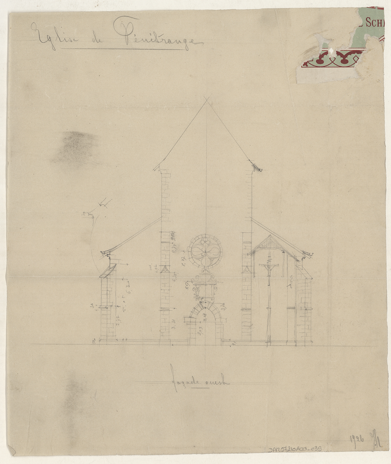 Élévation de la façade occidentale.