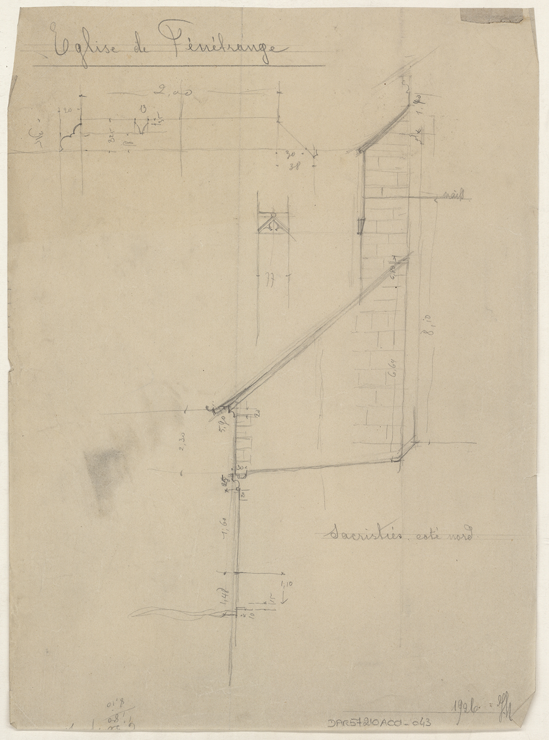 Élévation de la sacristie du côté nord-est.