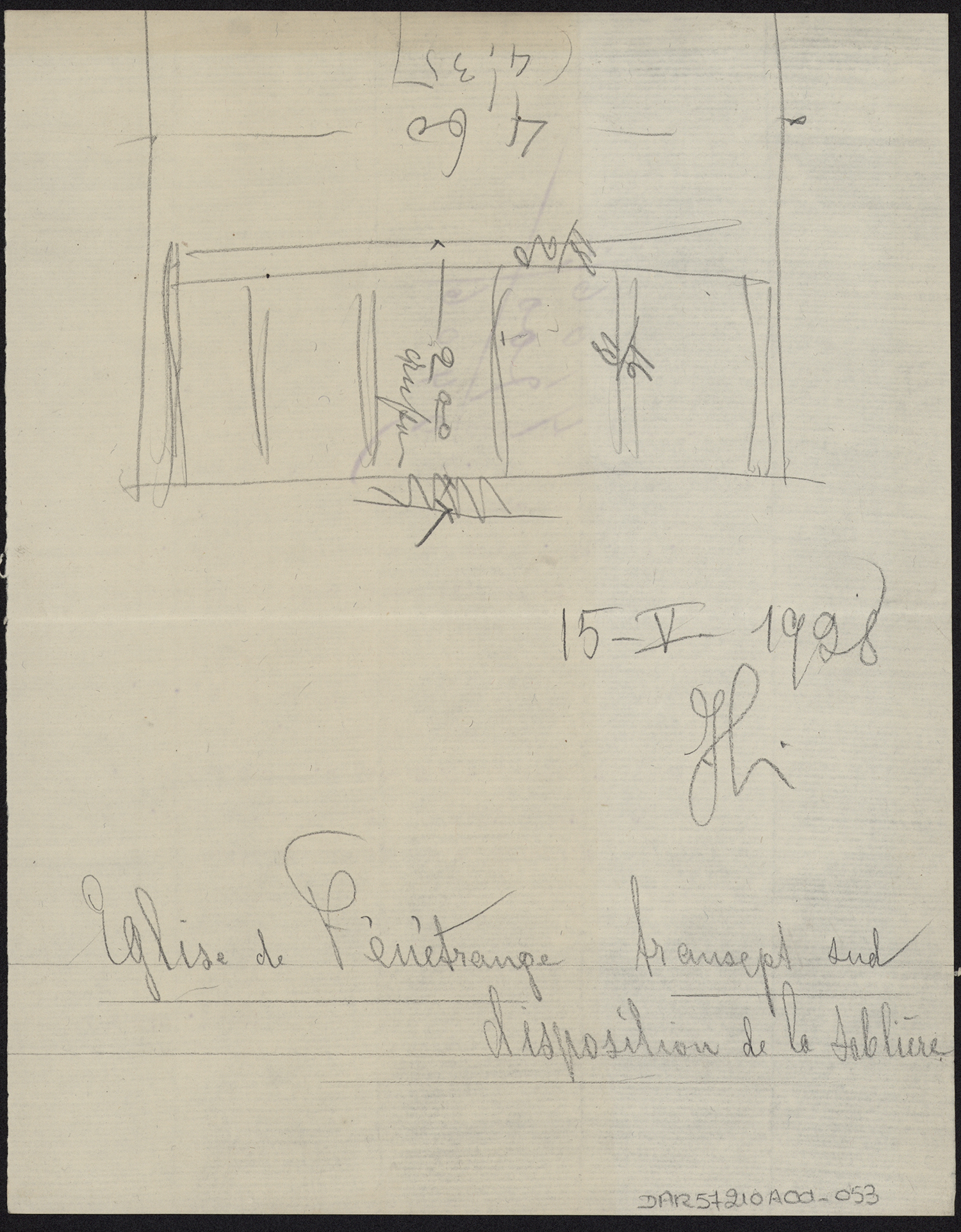 Croquis de la disposition de la sablière du transept sud.