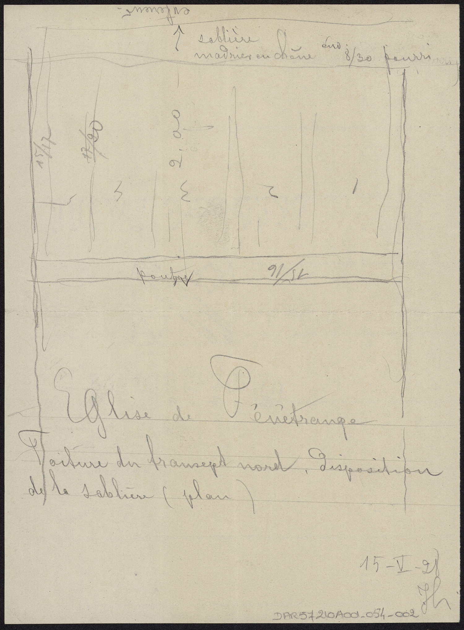 Croquis de la disposition de la sablière du transept nord.