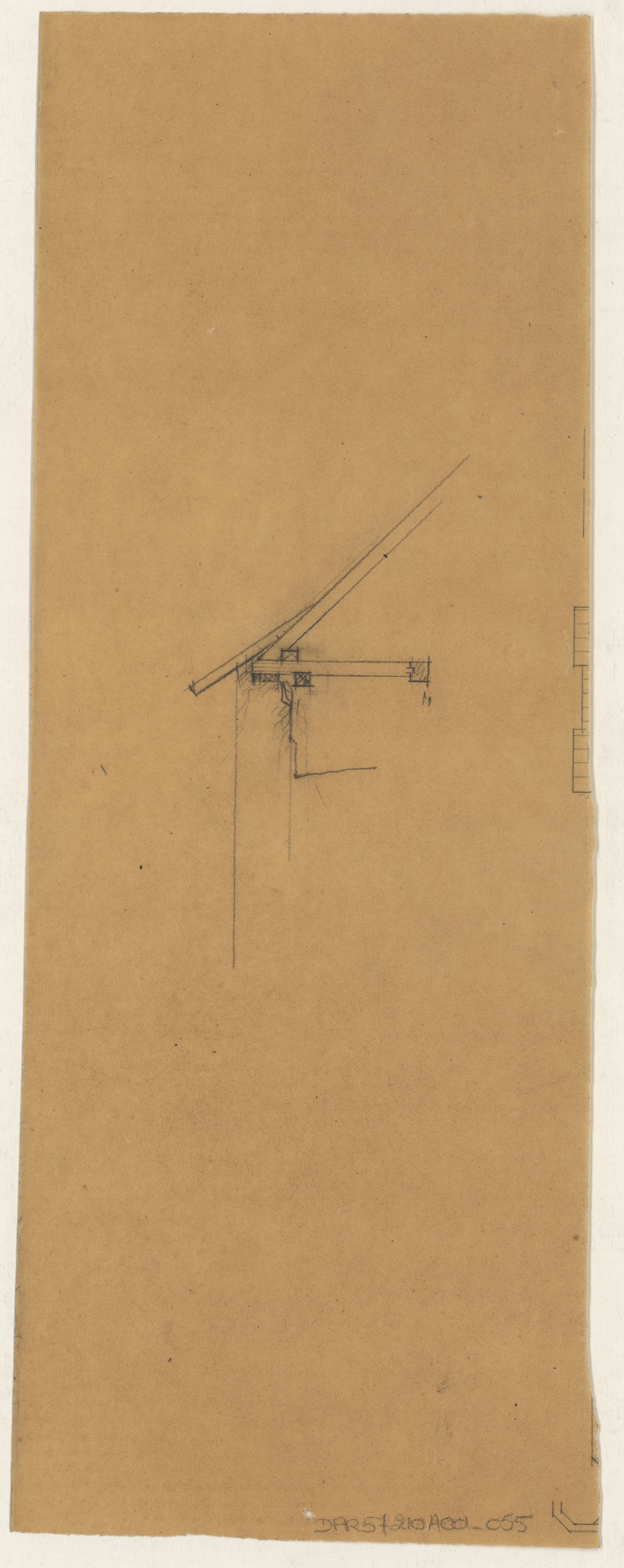 Croquis du pied des chevrons de la charpente des bas-côtés.