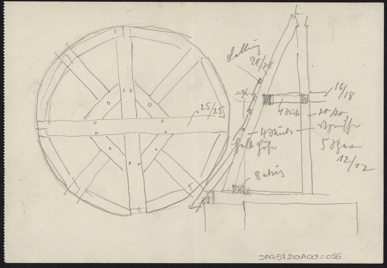 Plan de la charpente de la tourelle d’escalier sud.
