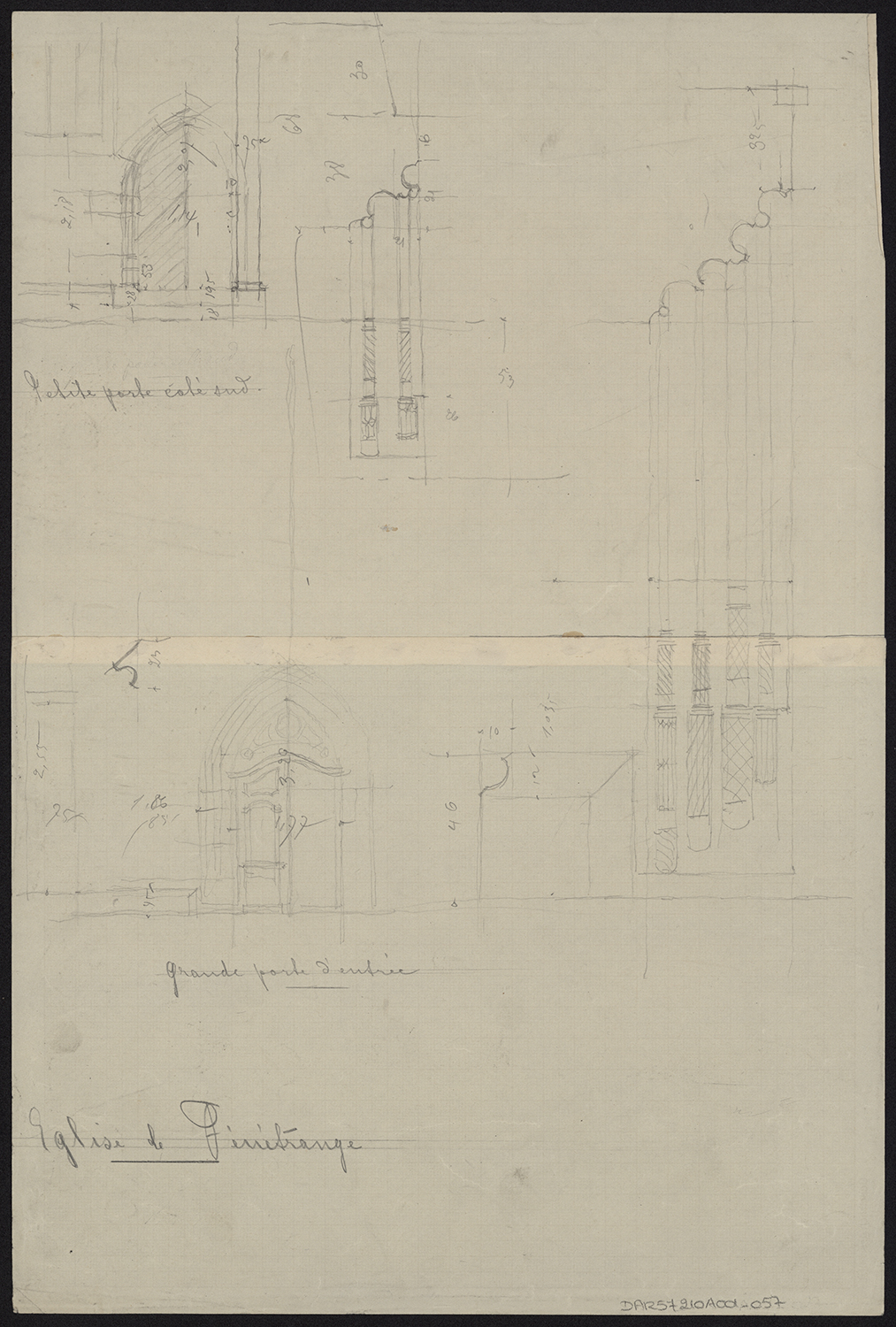 Croquis des portail occidental et latéral sud, profils de modénatures.