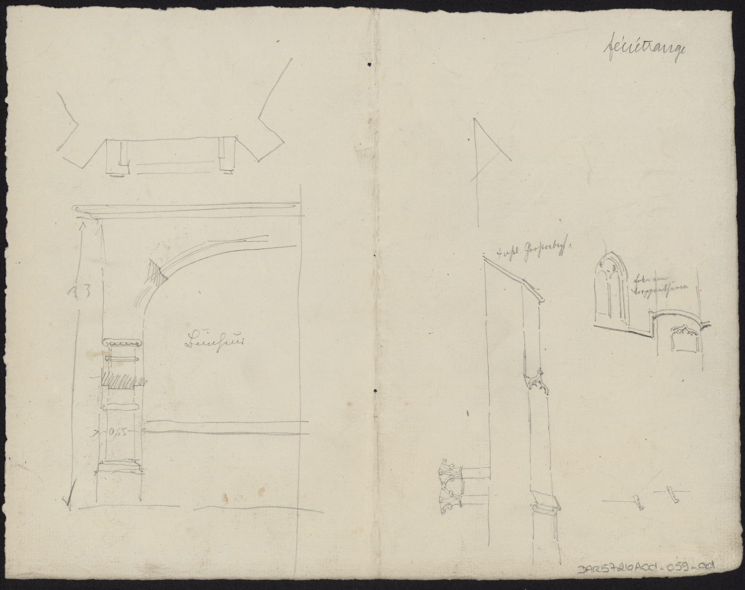 Élévation et plan d’une niche, élévation latérale d’un contrefort du chœur