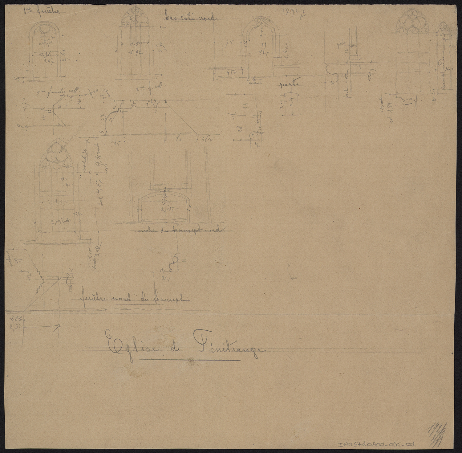 Ensemble de relevés de baies de la façade nord. 