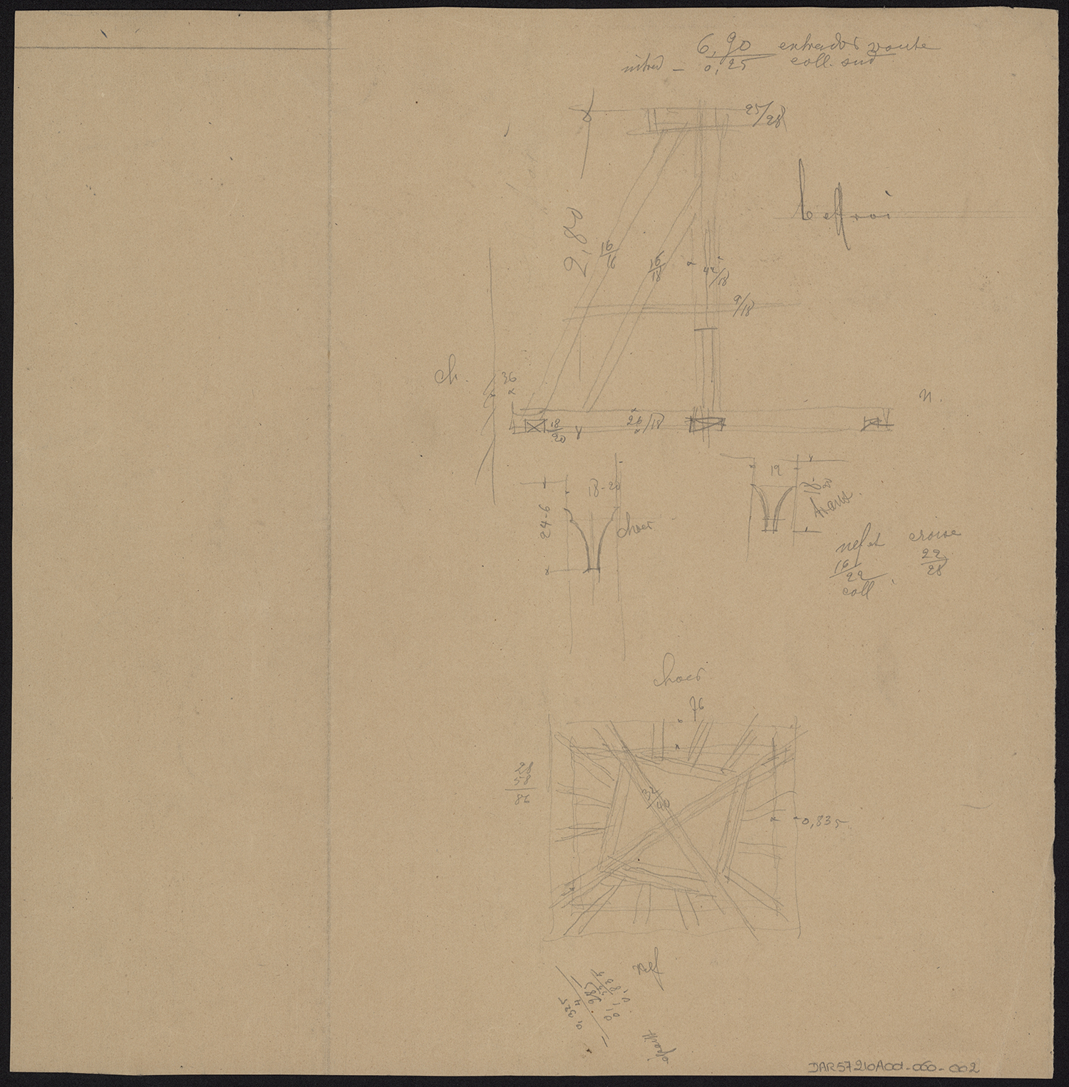 Plans des charpentes de la flèche.