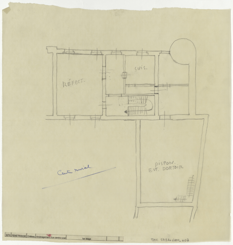 Projet d’aménagement d’un centre rural, plan de masse du premier étage.