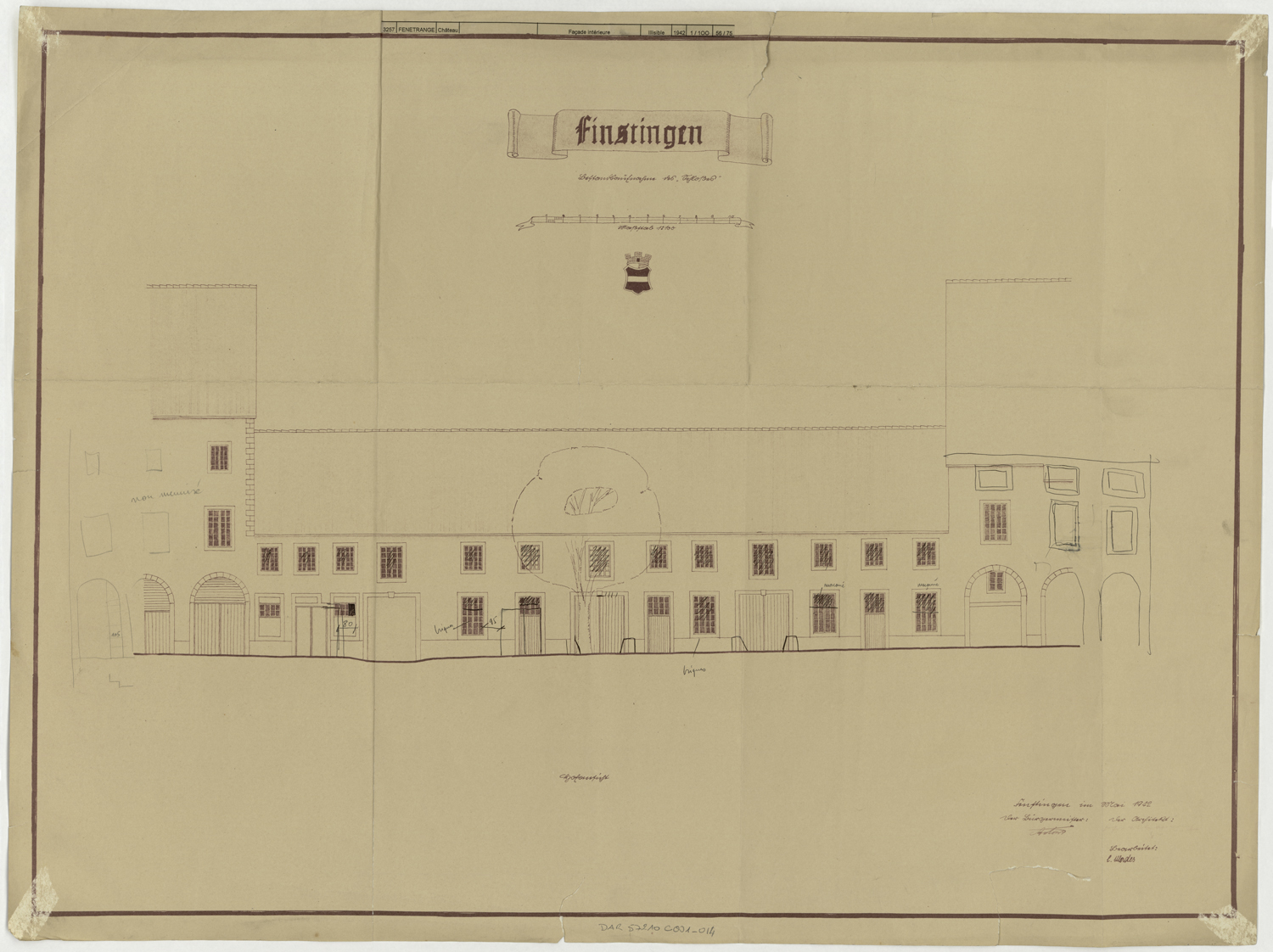 Élévation de la façade sud sur cour.