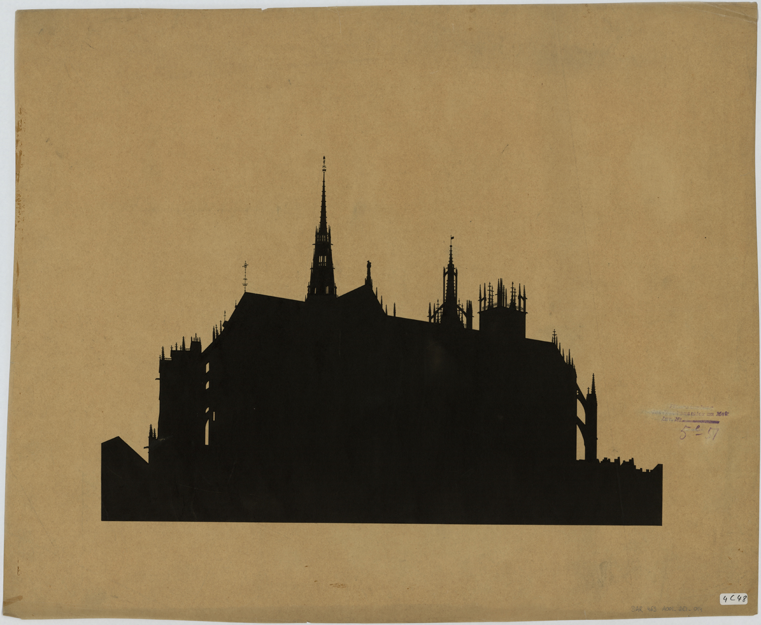 Projet de flèche, silhouette de la cathédrale du côté nord.