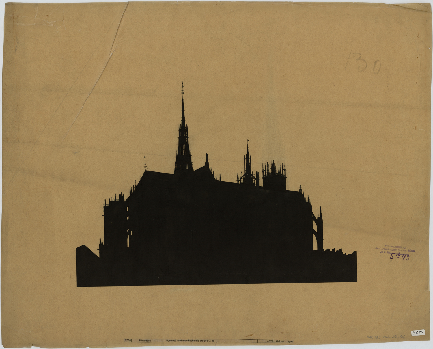 Projet de flèche, silhouette de la cathédrale du côté nord.