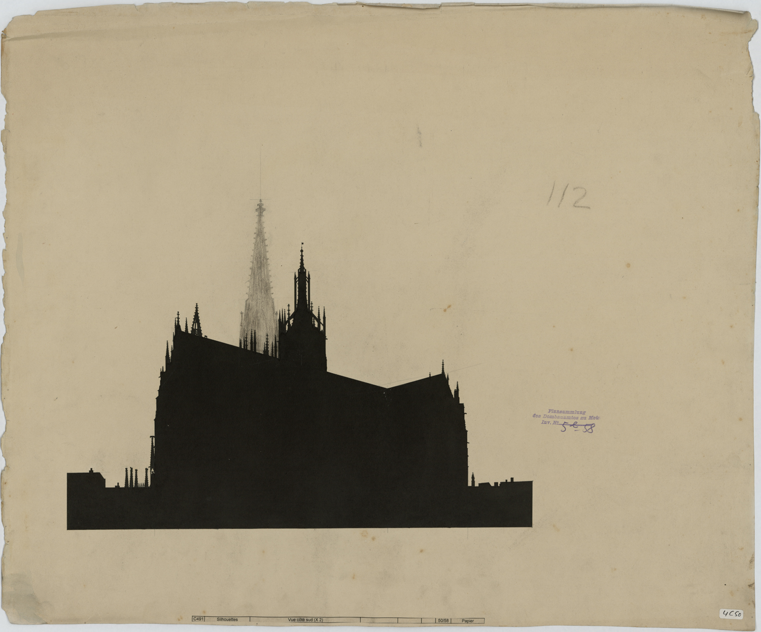 Projet de flèche, silhouette de la cathédrale du côté sud.