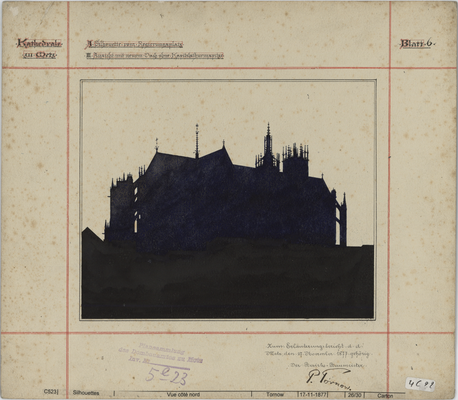 Projet de toiture, silhouette de la cathédrale du côté nord.