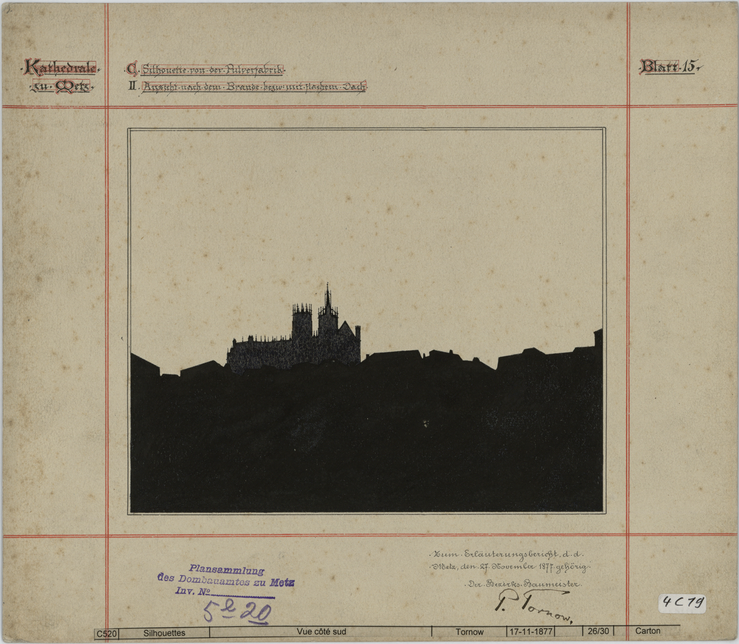 Silhouette de la cathédrale du côté ouest après l’incendie de 1877.