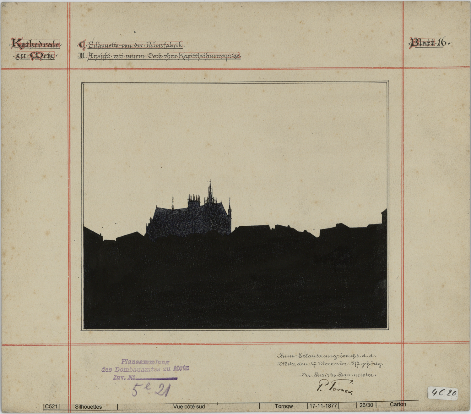 Projet de toiture, silhouette de la cathédrale du côté ouest.