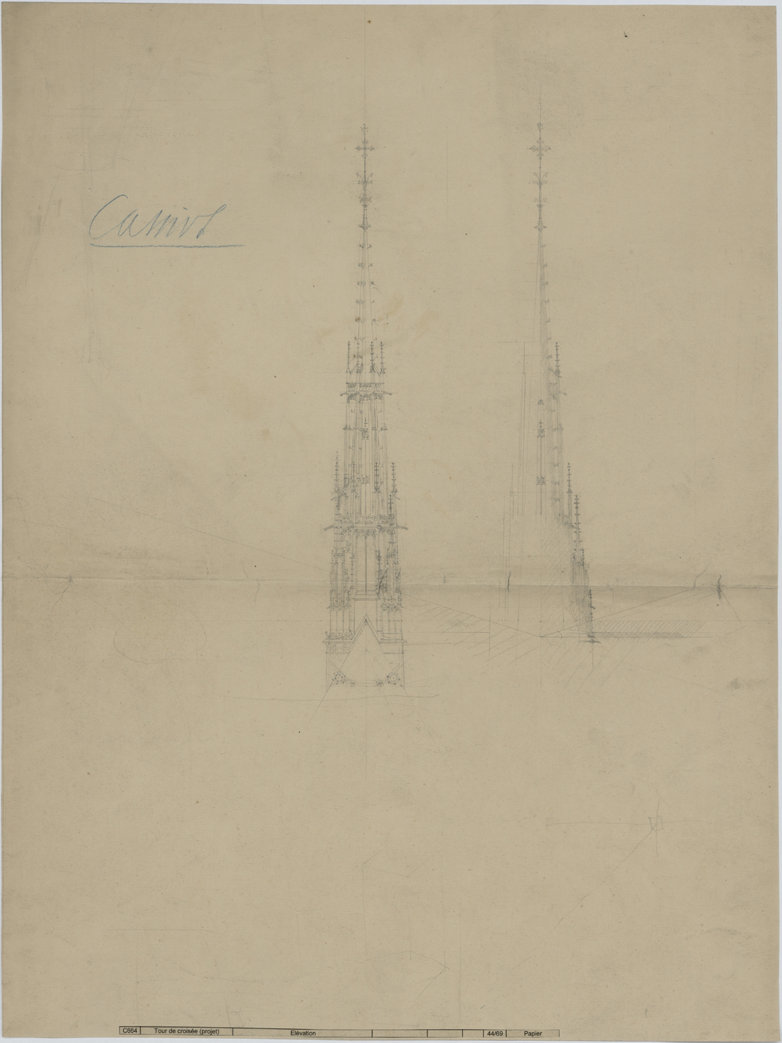 Projets de flèche à la croisée du transept, élévations.