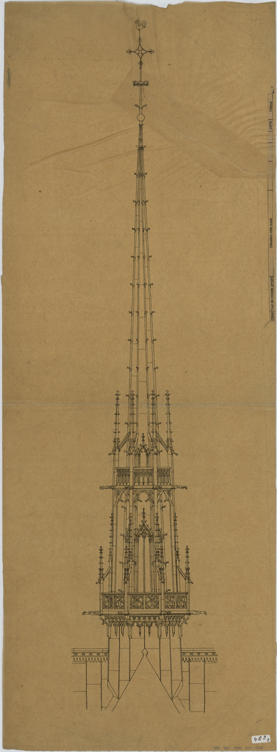 Projet de flèche à la croisée du transept, élévation ouest.