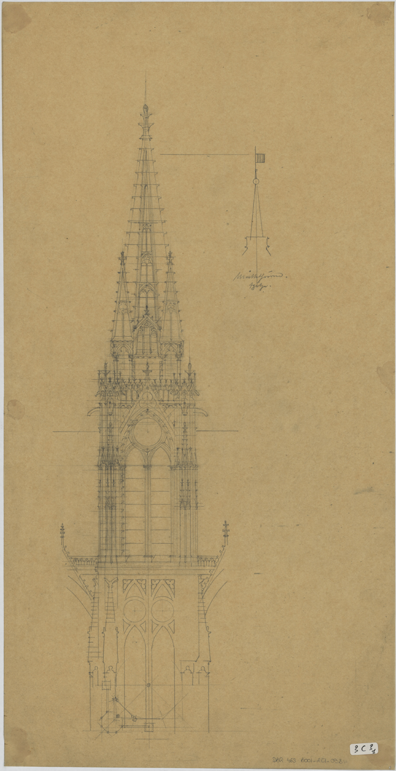 Projet de flèche sur la tour du Chapitre, élévation.