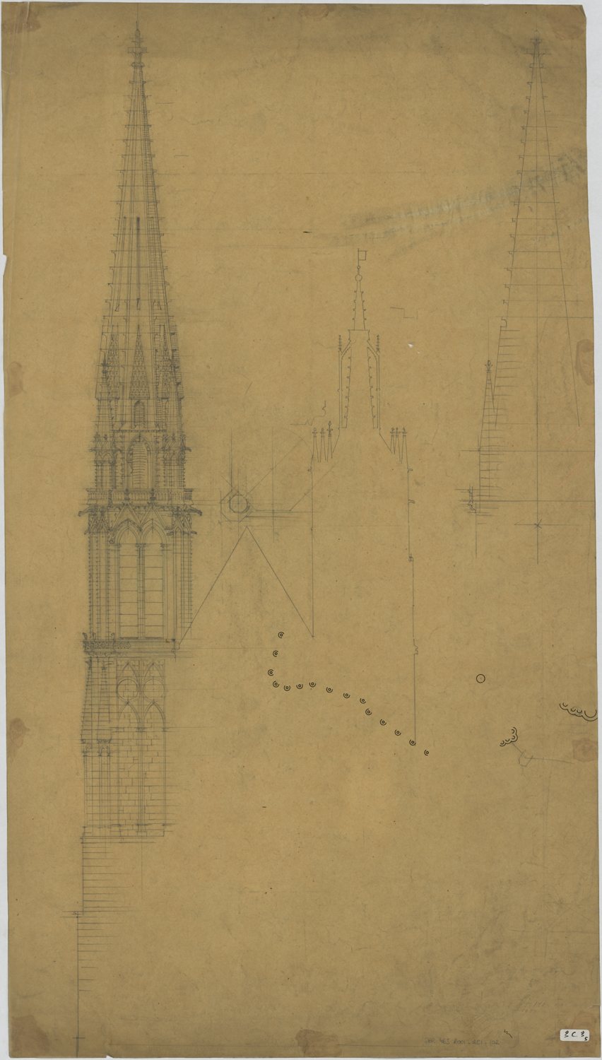 Projet de flèche sur la tour du Chapitre, élévation.