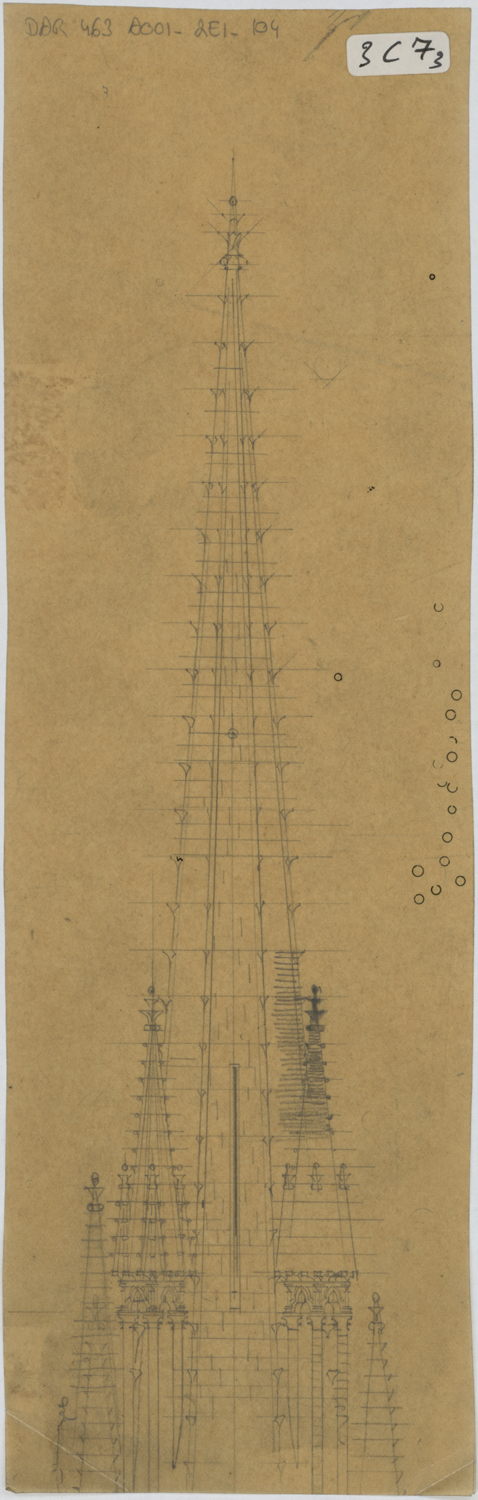 Projet de flèche sur la tour du Chapitre, élévation.