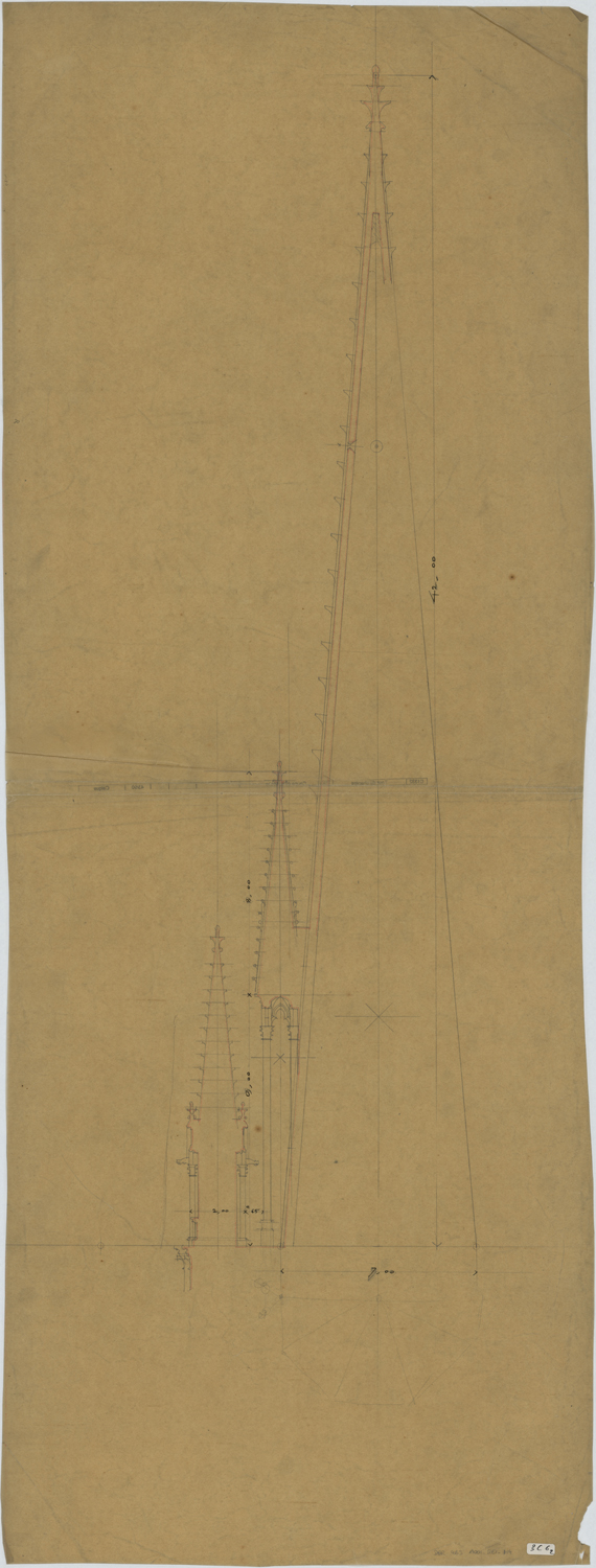 Projet de flèche sur la tour du Chapitre, silhouette.