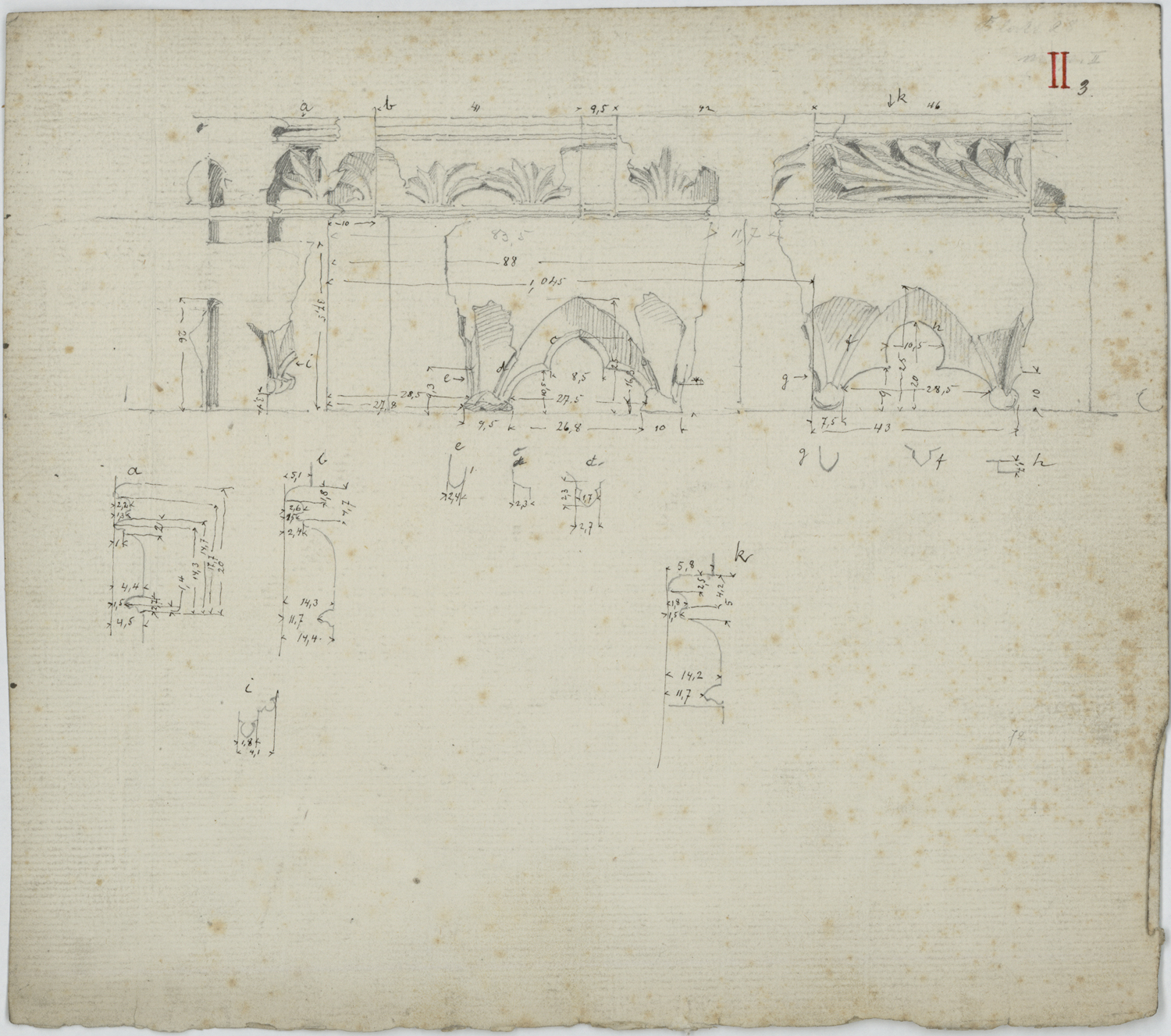 Portail de la Vierge, croquis de détails ornementaux.