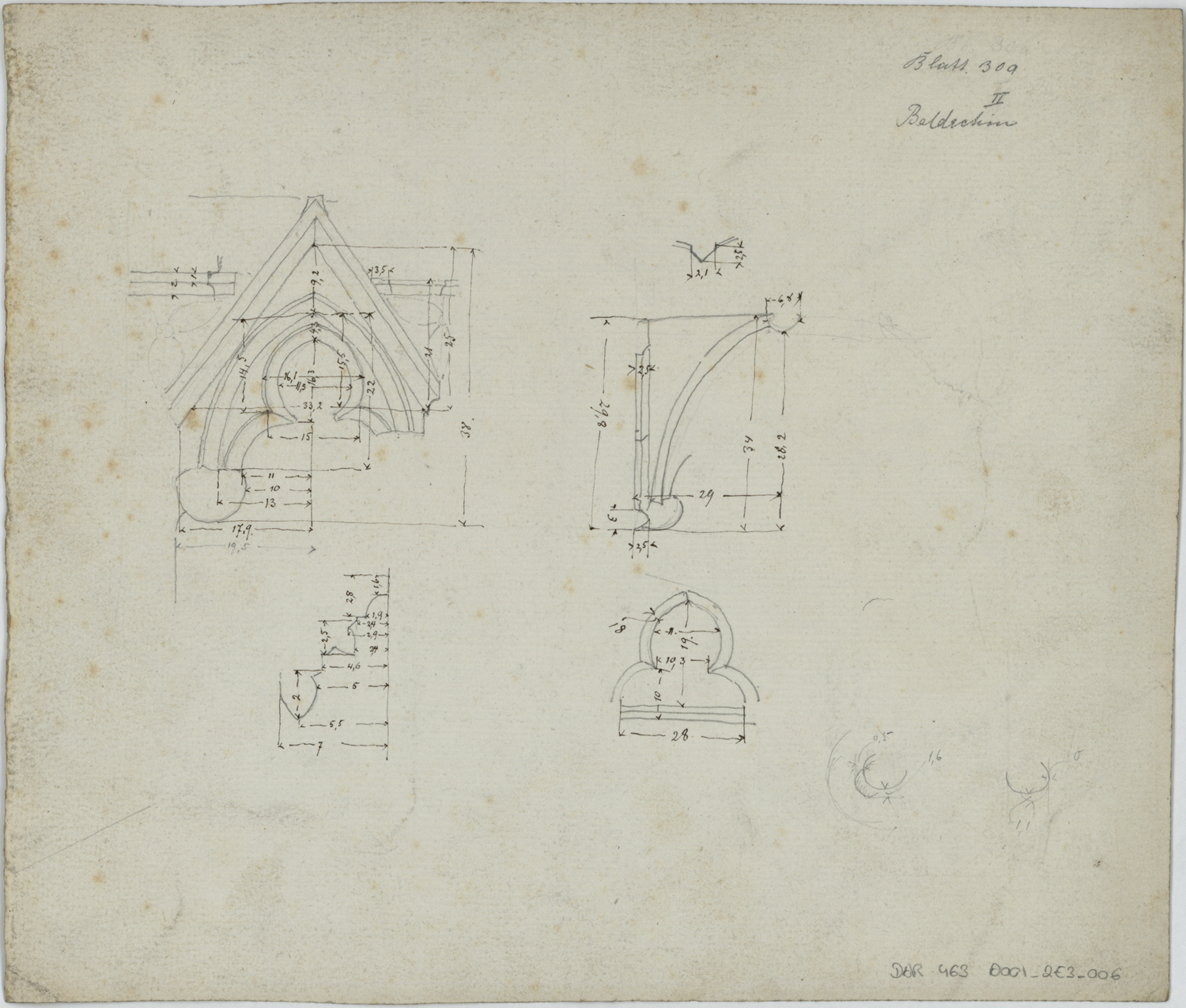 Portail de la Vierge, croquis de détails ornementaux.