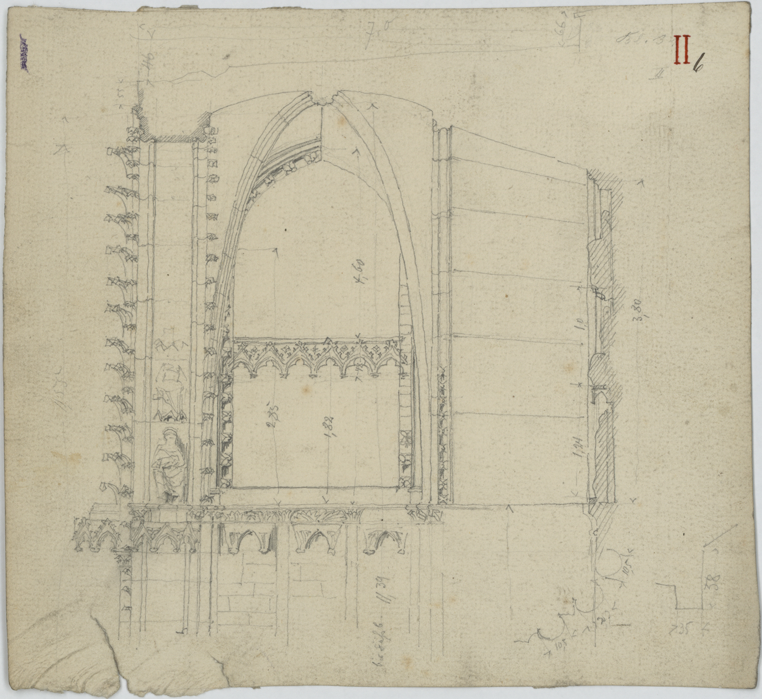 Portail de la Vierge, croquis et coupe de l’ébrasement nord. 