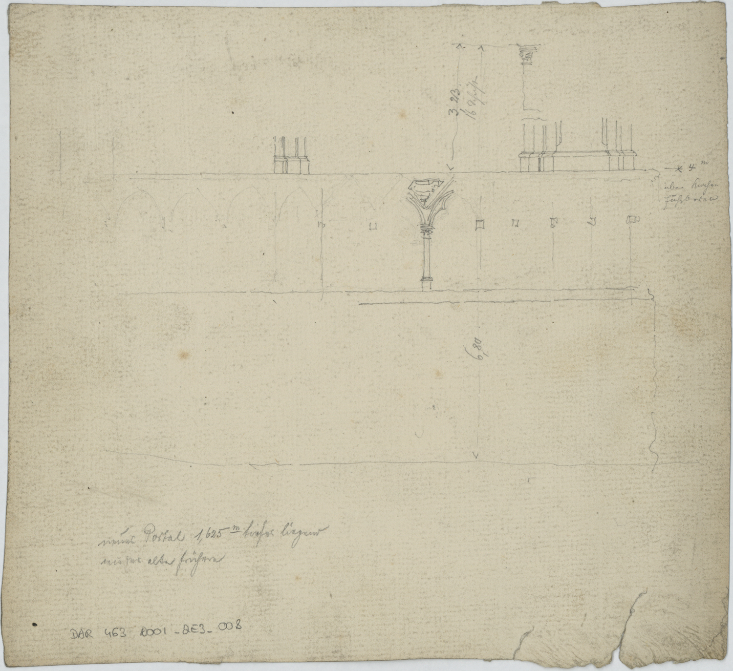 Portail de la Vierge, croquis d’une colonnette d’arcature. 