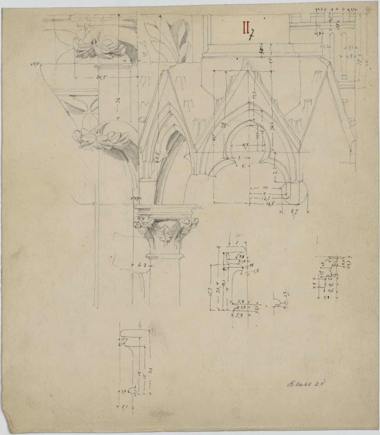 Portail de la Vierge, croquis de détails ornementaux.