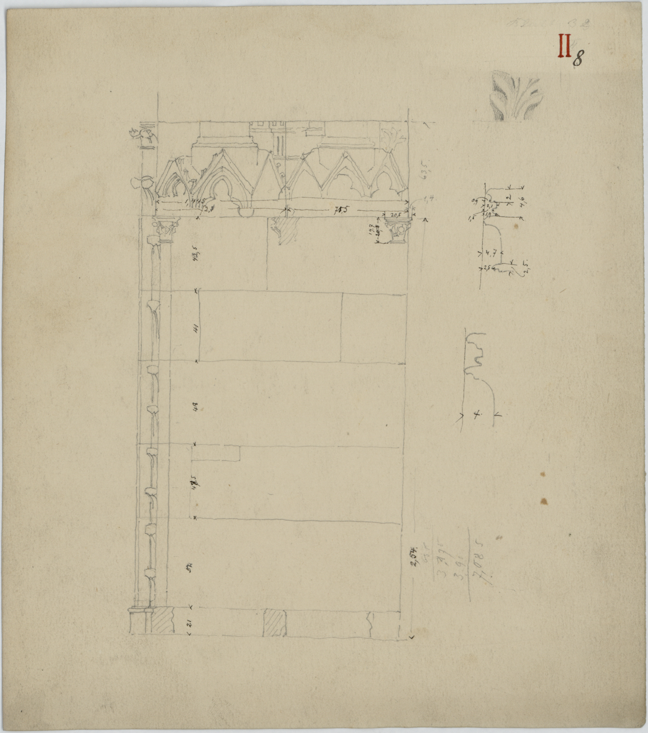 Portail de la Vierge, croquis d’un piédroit et profils de modénatures.