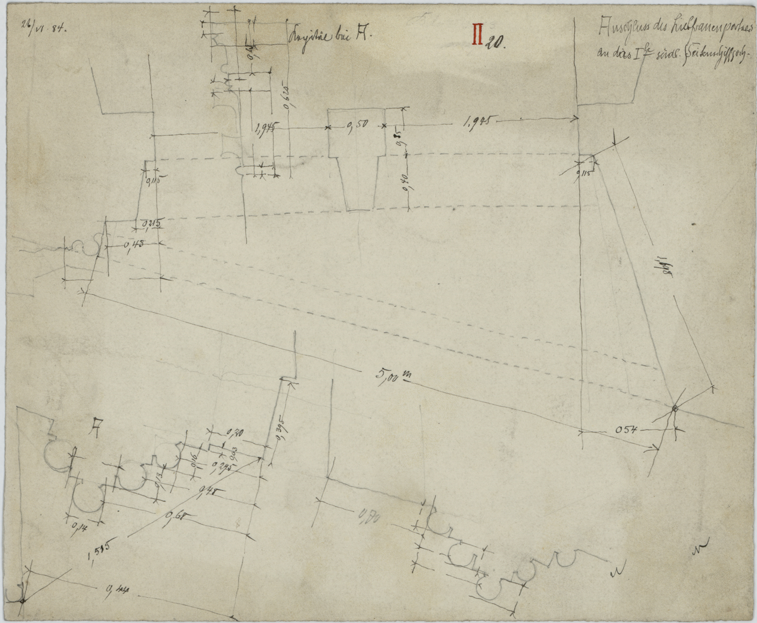 Portail de la Vierge, plan et sections.