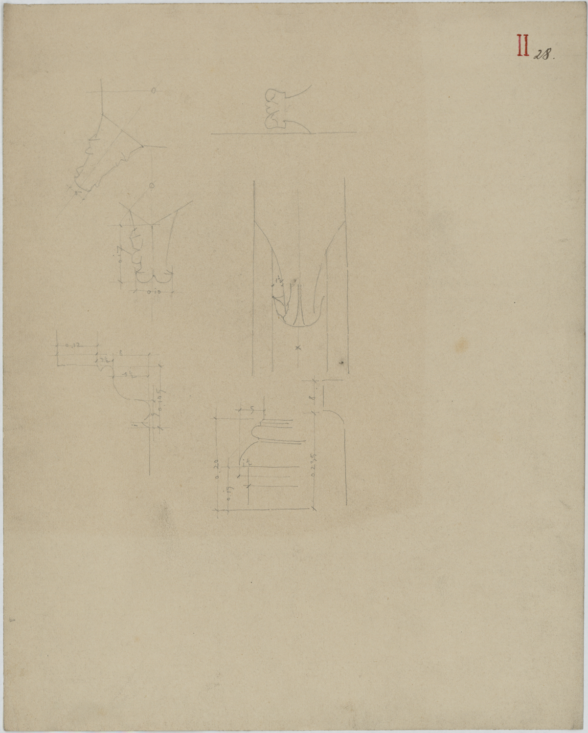 Portail de la Vierge, croquis de détails ornementaux.