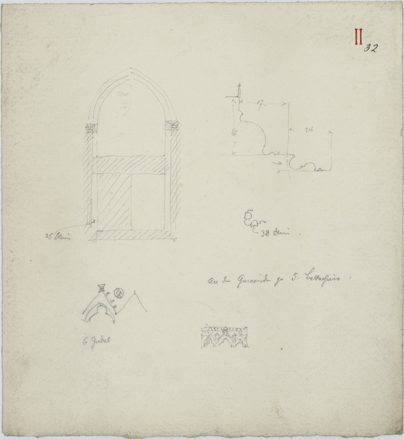 Portail de la Vierge, croquis d’architecture et profil de modénature.